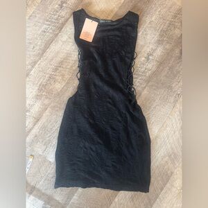 SHEIN BAE black short dress, size small, textured cutout tie sides NWT